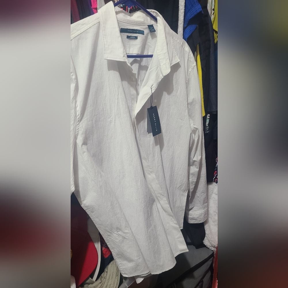 NWT Perry Ellis Untucked Button Down Shirt XXL 2XL White
